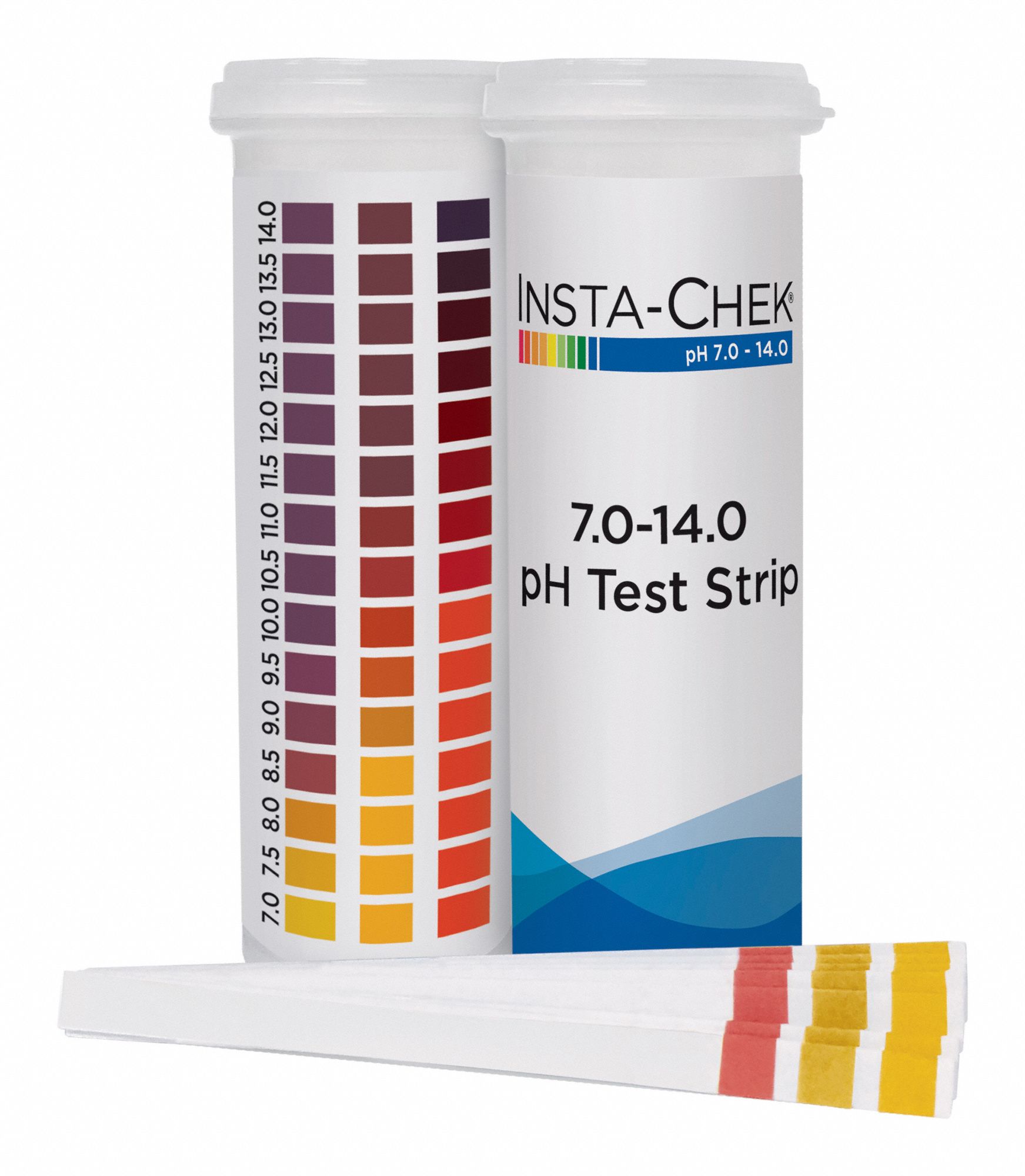 High Range pH Test Strips: 0.5 pH, 3 1/4 in Overall Lg, 1/4 in Overall Wd, 600 Tests, pH