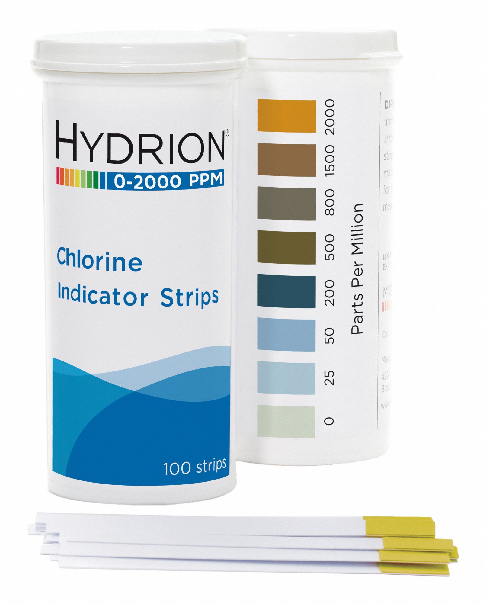 Chlorine Test Strip 0 to 2000: Free Chlorine, 0 to 2,000 ppm