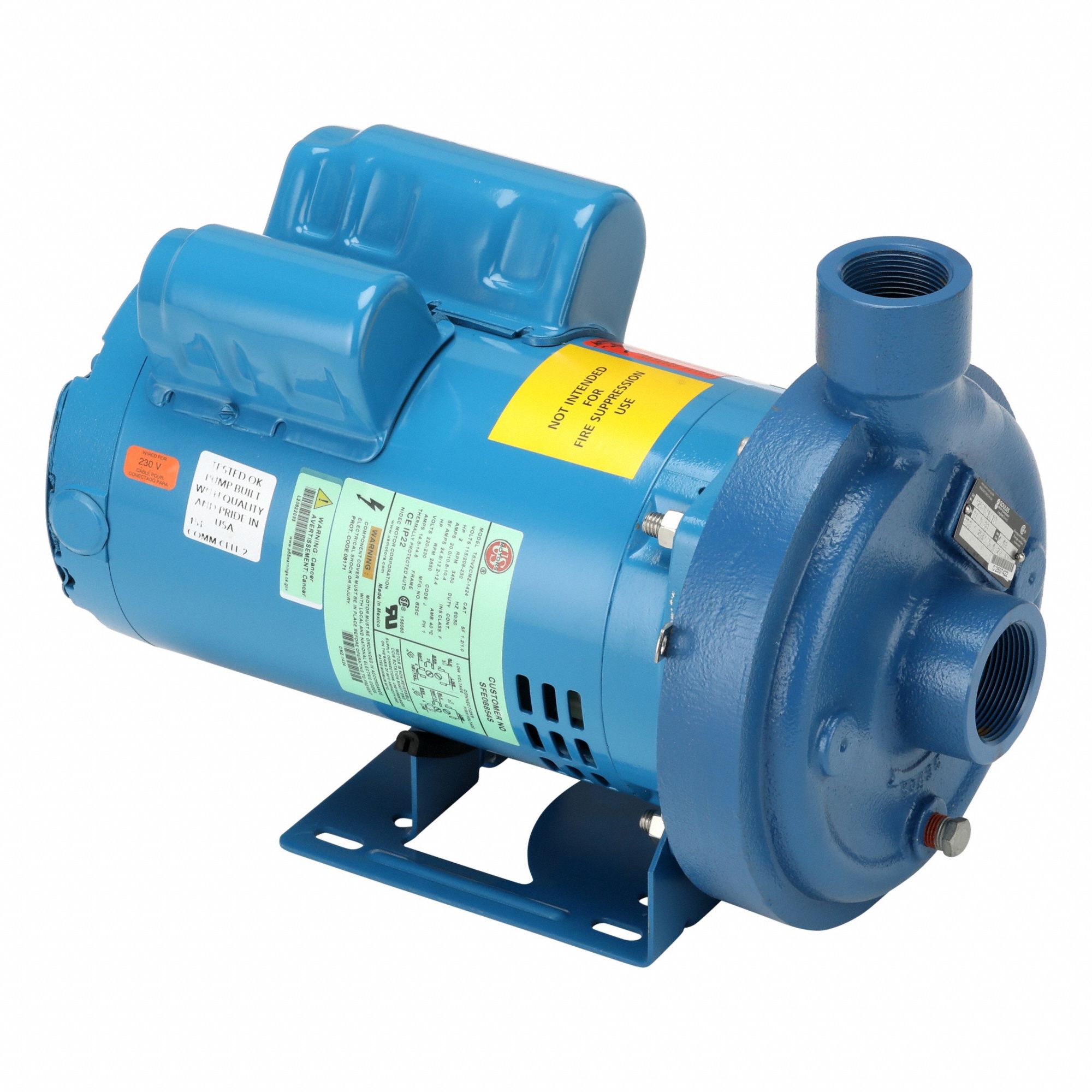 Centrifugal Pump: 2 hp, 115/230V AC, 84 ft Max Head, 1 1/2 in , 1 1/4 in Intake and Disch