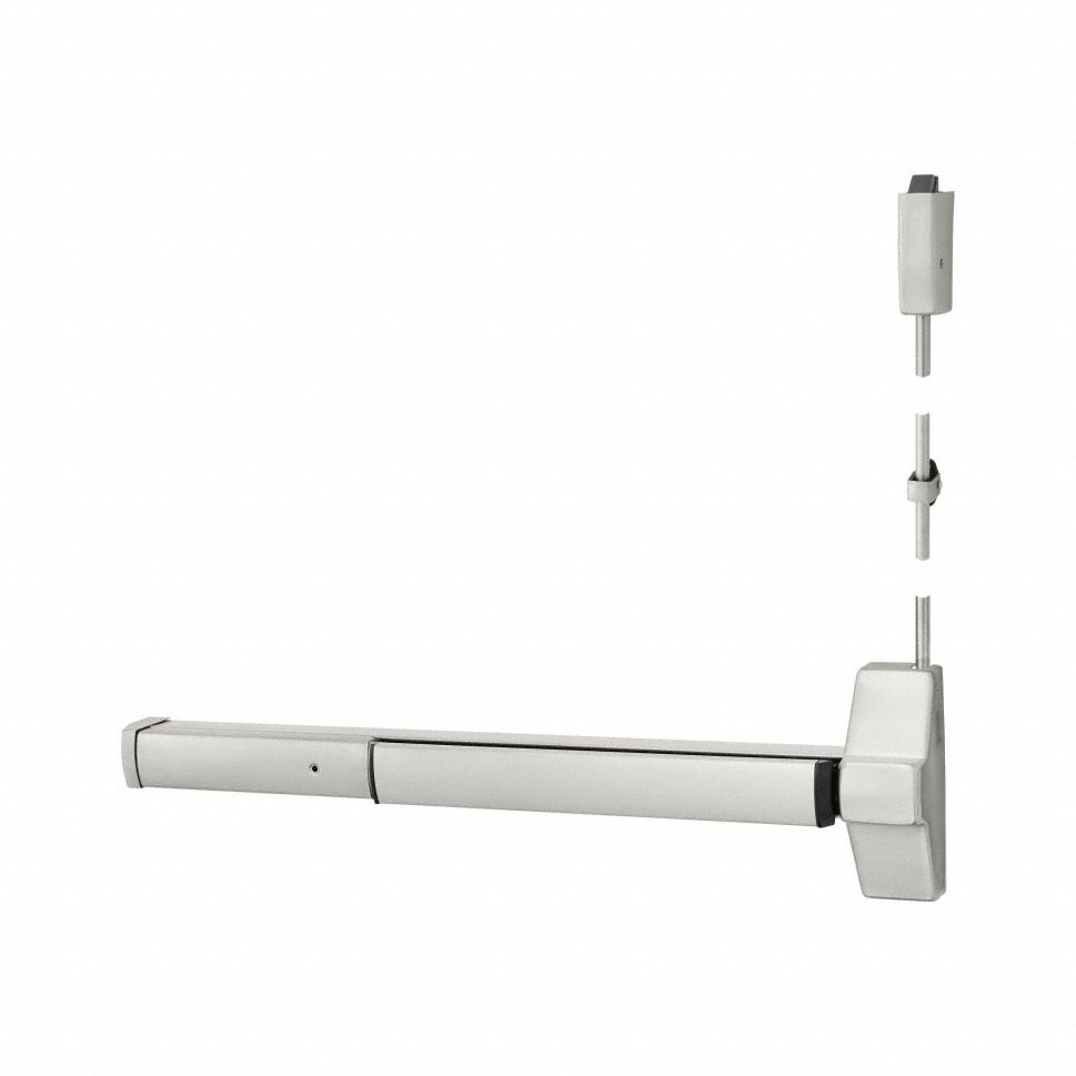 Surface Vertical Rod: 36 in Max Door Wd, Stainless Steel