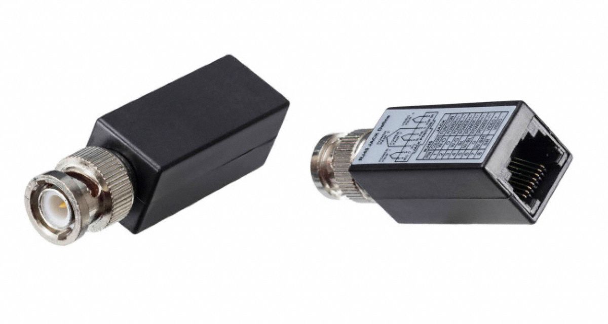 Video Adapter: Coaxial, Black, 2 Ports, BNC Male, RJ45 Female, 1 PR