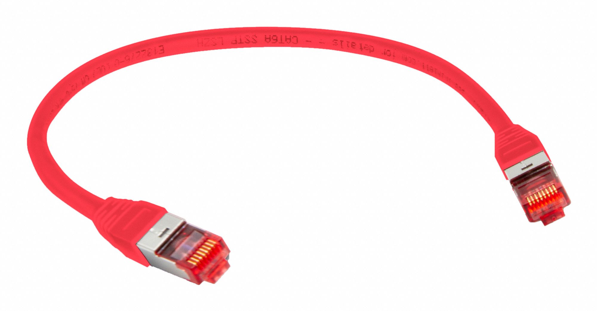 CAT6A 10GBPS, SSTP 26AWG Patch Cable, Red, 1FT: Shielded, Cat 6A, 1 ft Overall Lg, Round