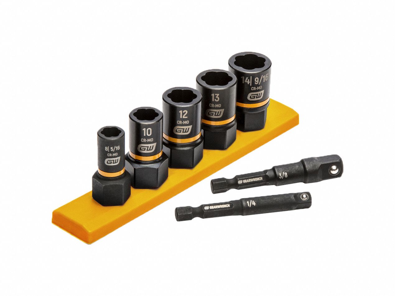 Impact Socket Set: 1/4 in, 3/8 in Drive Size, 8mm - 14mm Socket Size Range, 7 Pieces