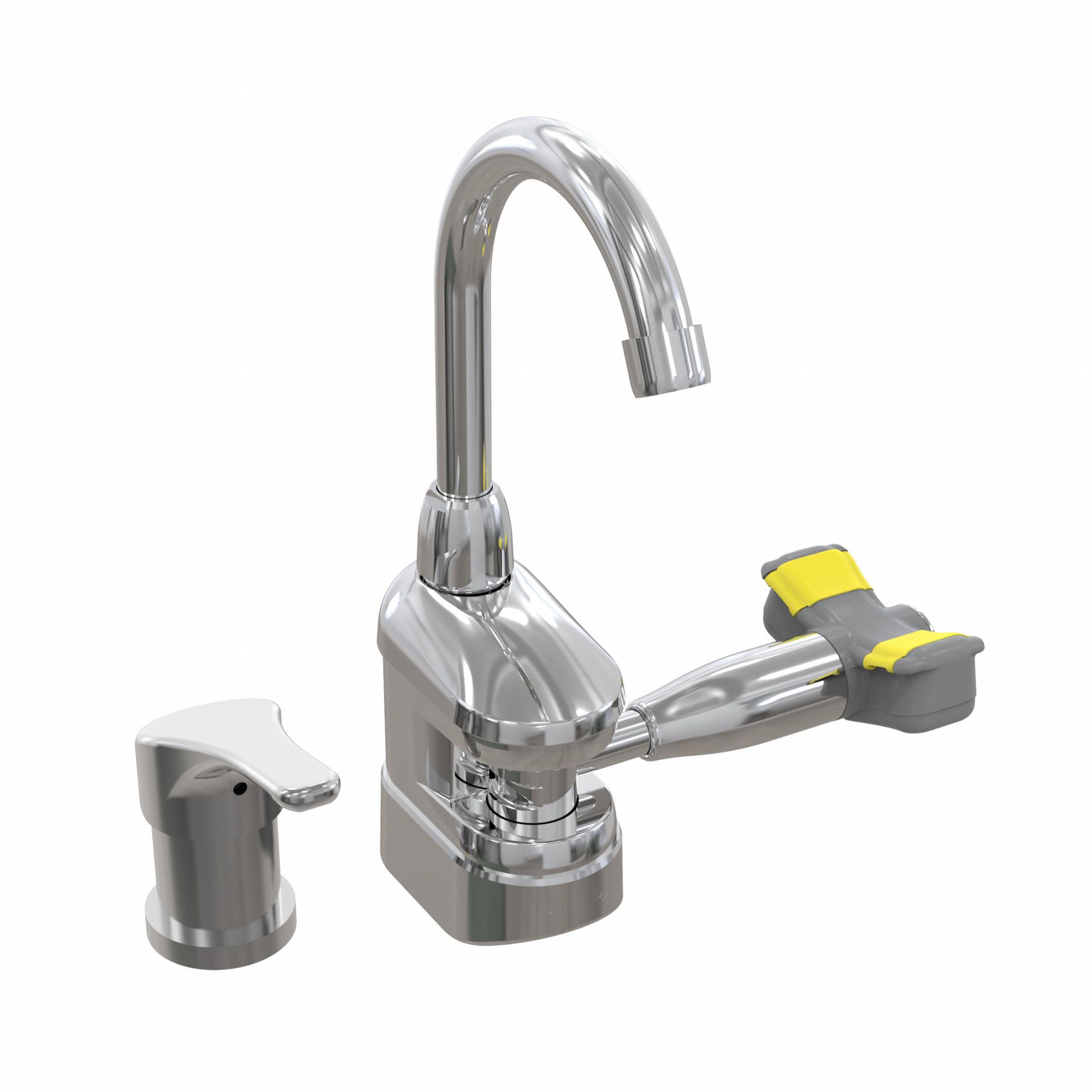 Plumbed Eyewash: Std, Counter Mnt, Single Handle Faucet, Eyes Coverage, No Bowl, Swing Right