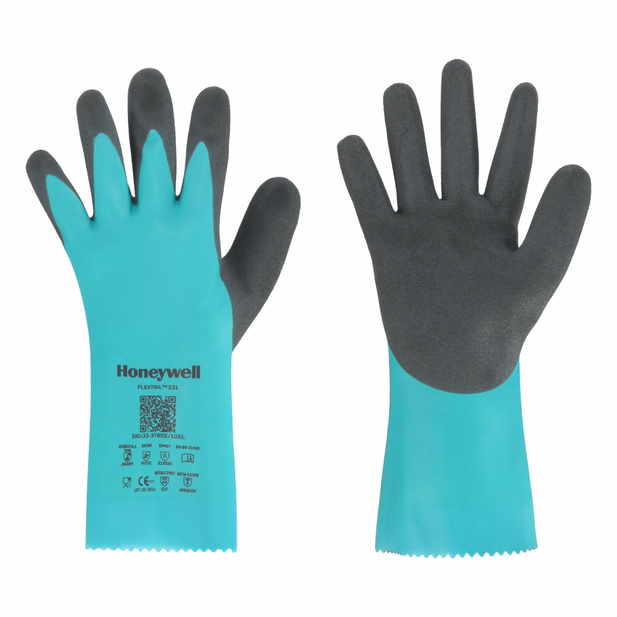 Chemical-Resistant Gloves: ANSI/ISEA Cut Level A3, 1.7 mm Overall Thick, Green, XL, 1 PR