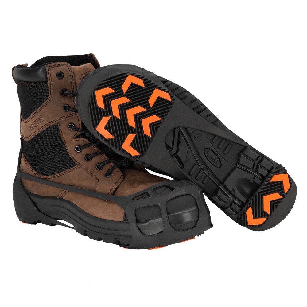 UNISEX TRACTION AIDS, S/M, RUBBER, BLACK/ORANGE, INDOOR/OUTDOOR, PULL-ON, FOR CERAMIC