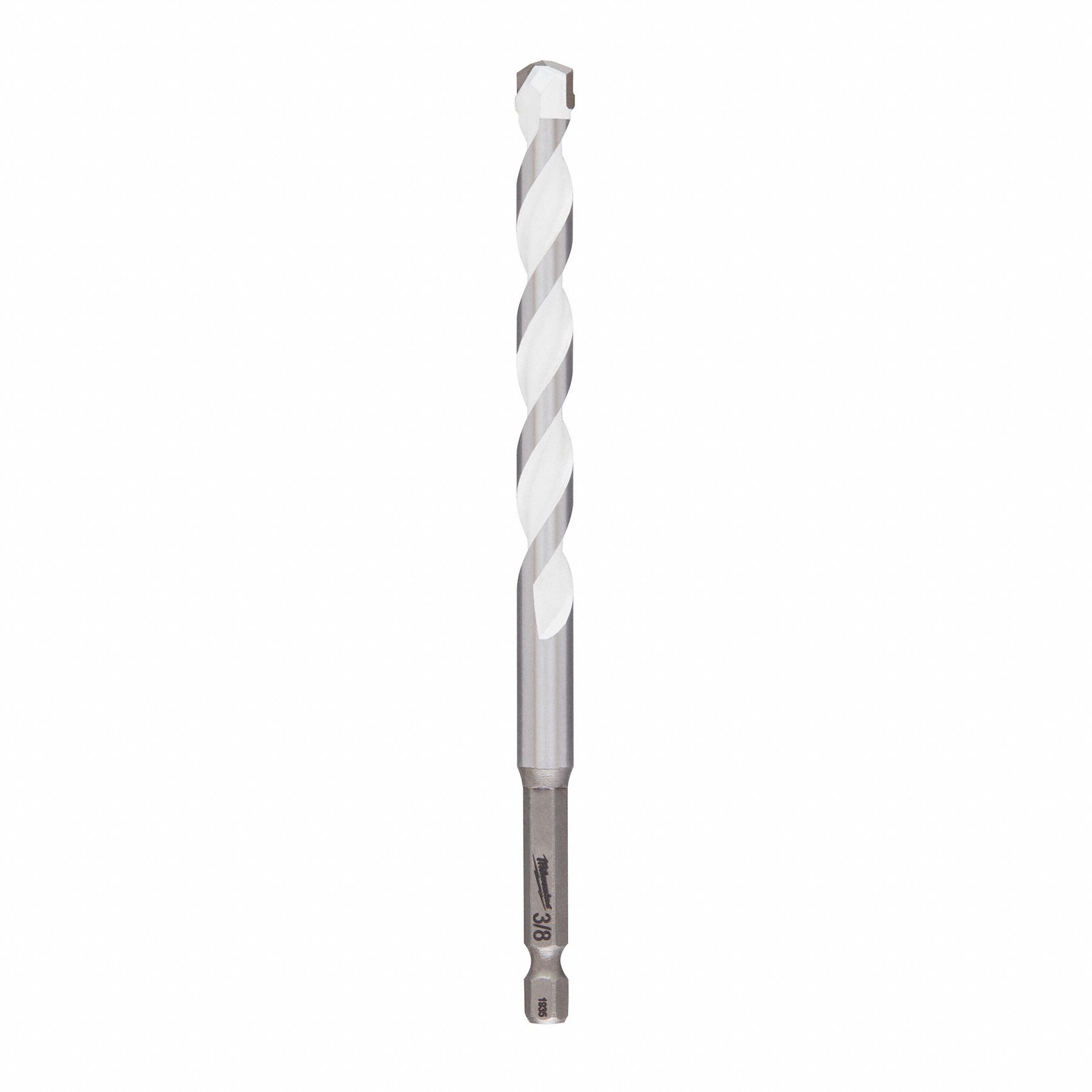 CARBIDE DRILL BIT, ⅜ IN DRILL BIT SIZE, 4 IN MAX DRILLING DEPTH, 6 IN L, 1/4 IN SHANK