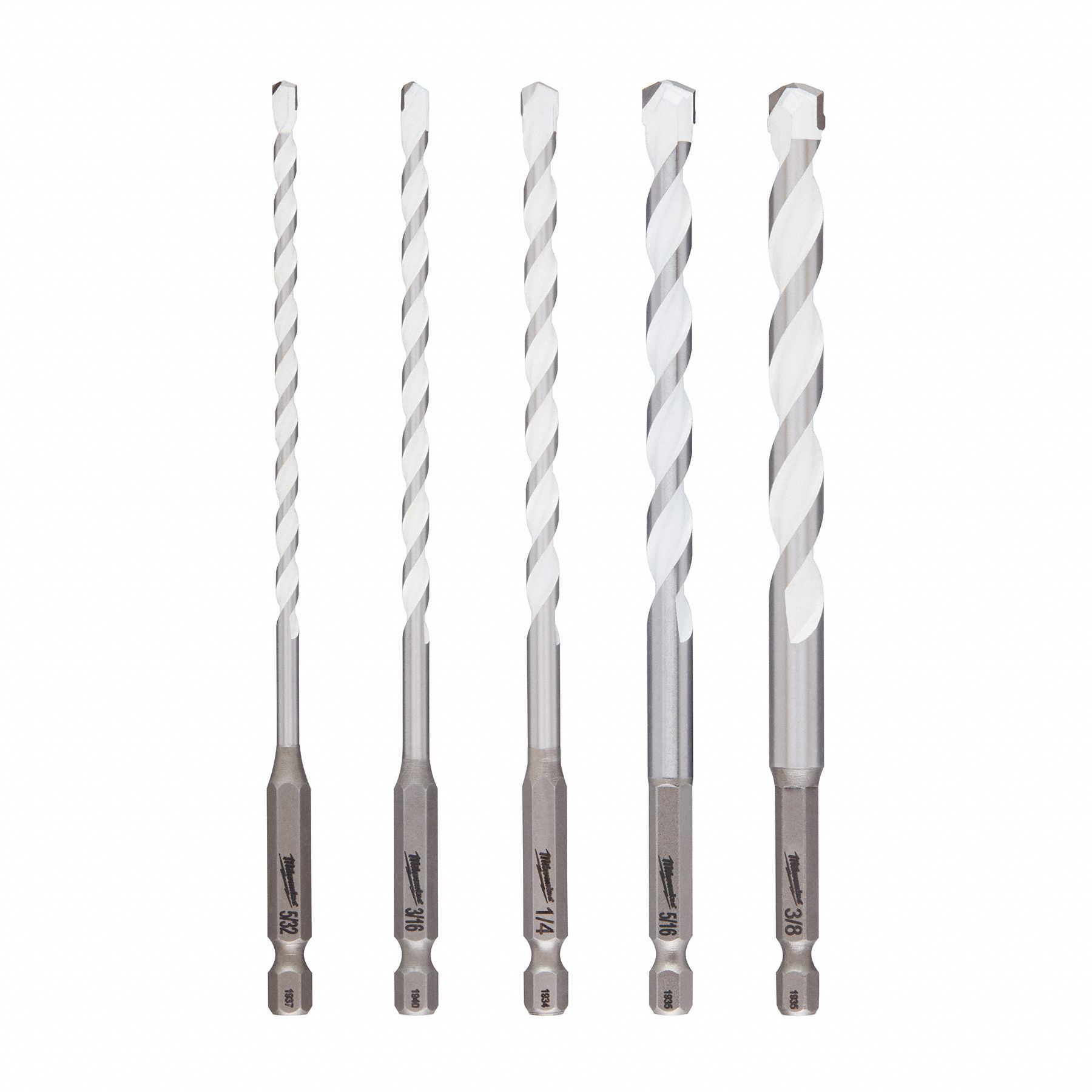 CARBIDE DRILL BIT SET, 5/32 IN, 3/16 IN, ¼ IN, 5/16 IN, ⅜ IN BIT SIZES, 1/4 IN SHANK