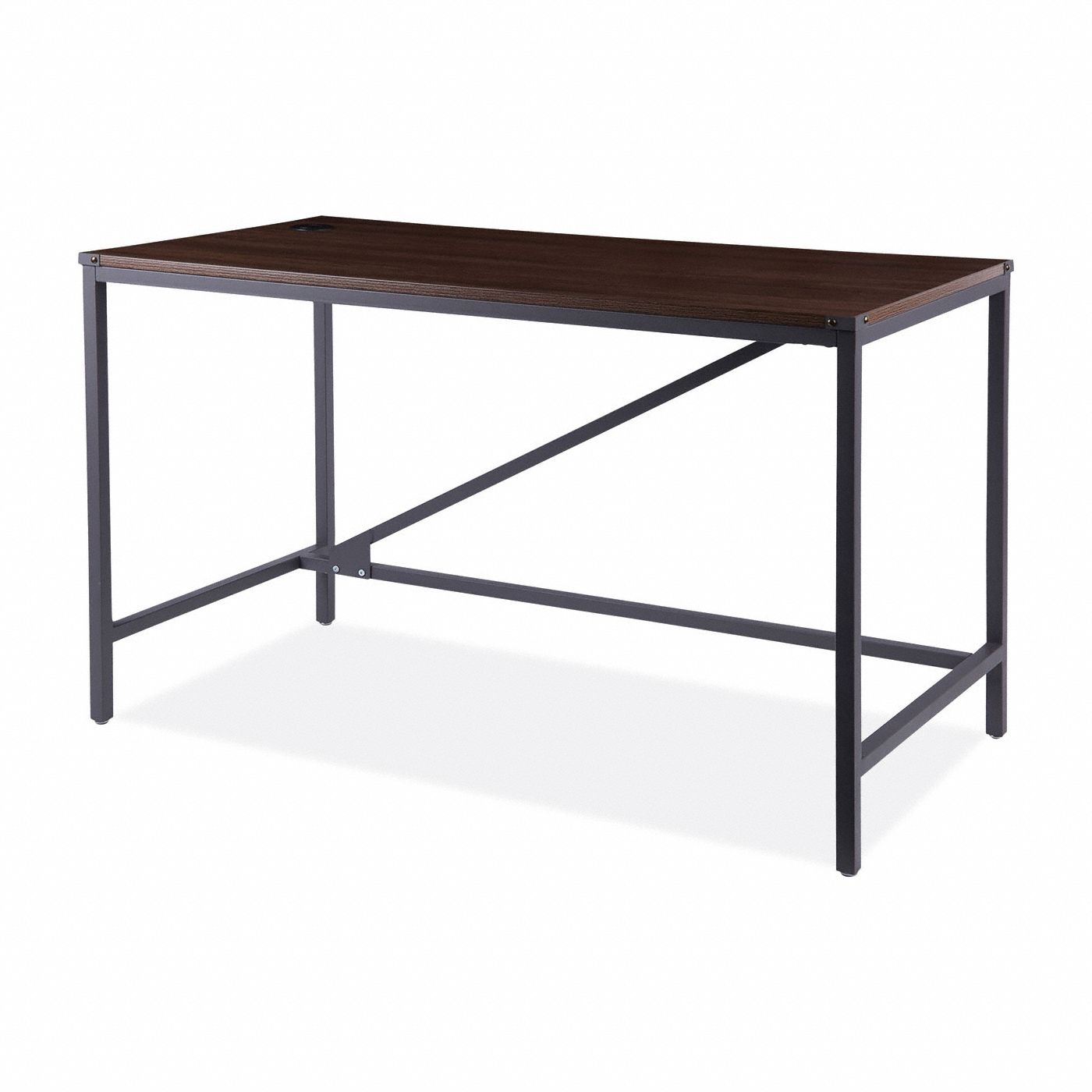 Office Desk: Melamine, Walnut, 0 Pedestals, 0 Drawers, 47 1/4 in Overall Wd, Black Frame