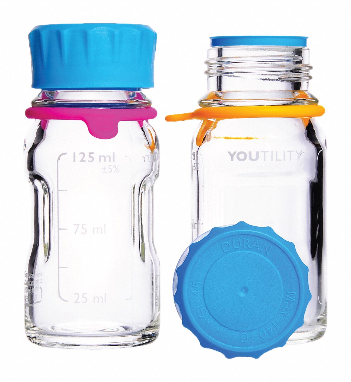 Bottle: 4 oz Labware Capacity - English, Type I Borosilicate Glass, Includes Closure, 4 PK