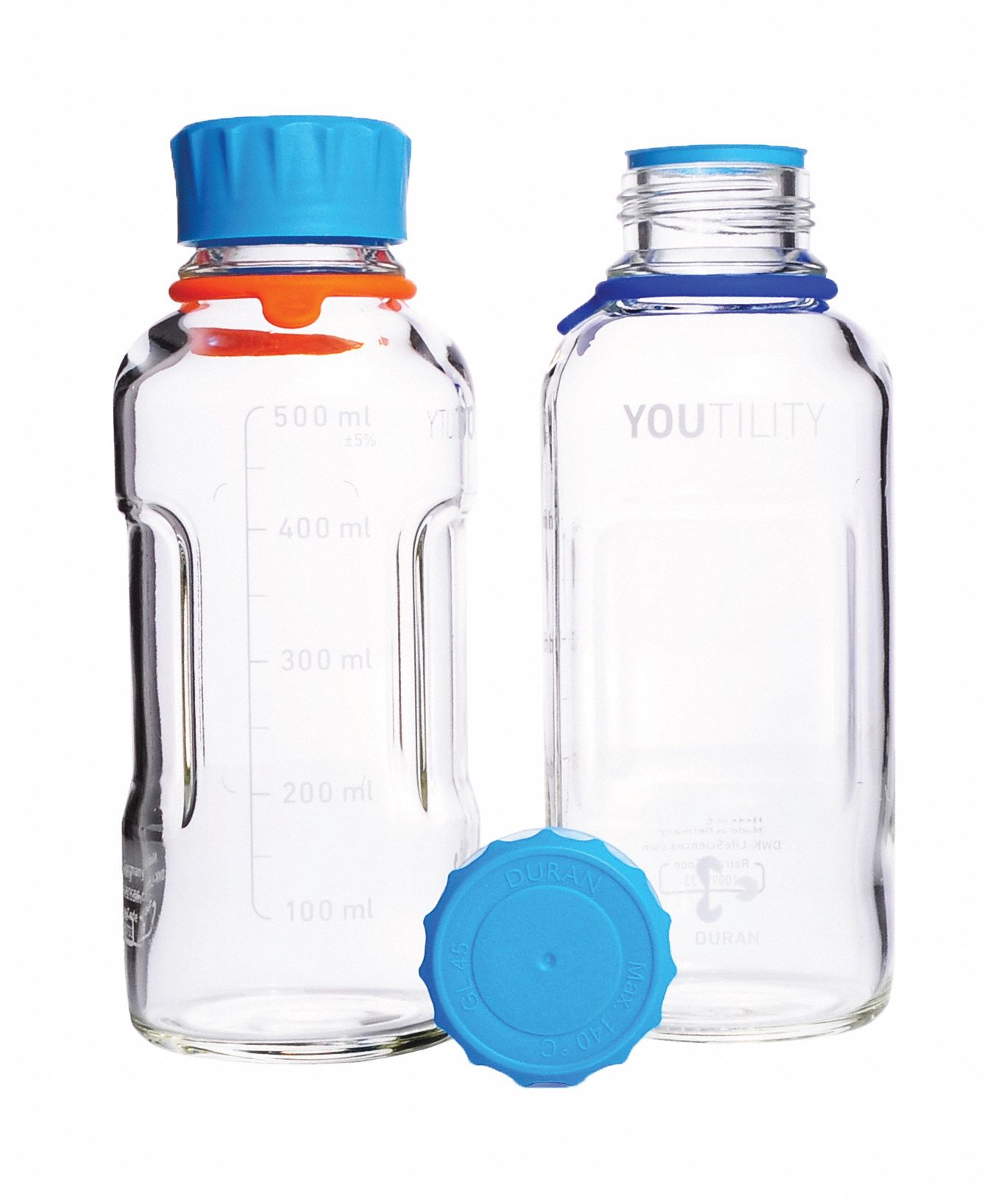 Bottle: 17 oz Labware Capacity - English, Type I Borosilicate Glass, Includes Closure, 4 PK