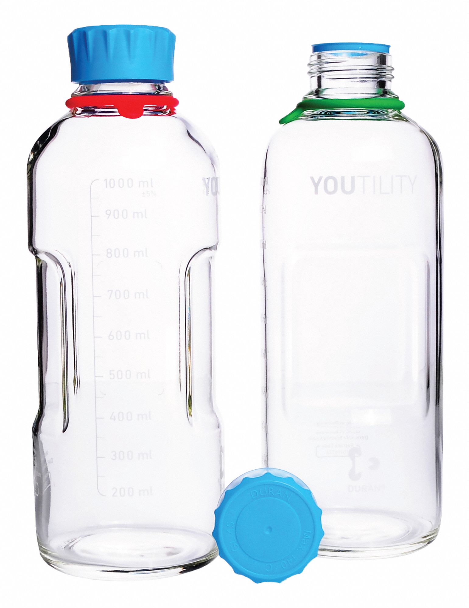 Bottle: 34 oz Labware Capacity - English, Type I Borosilicate Glass, Includes Closure, 4 PK