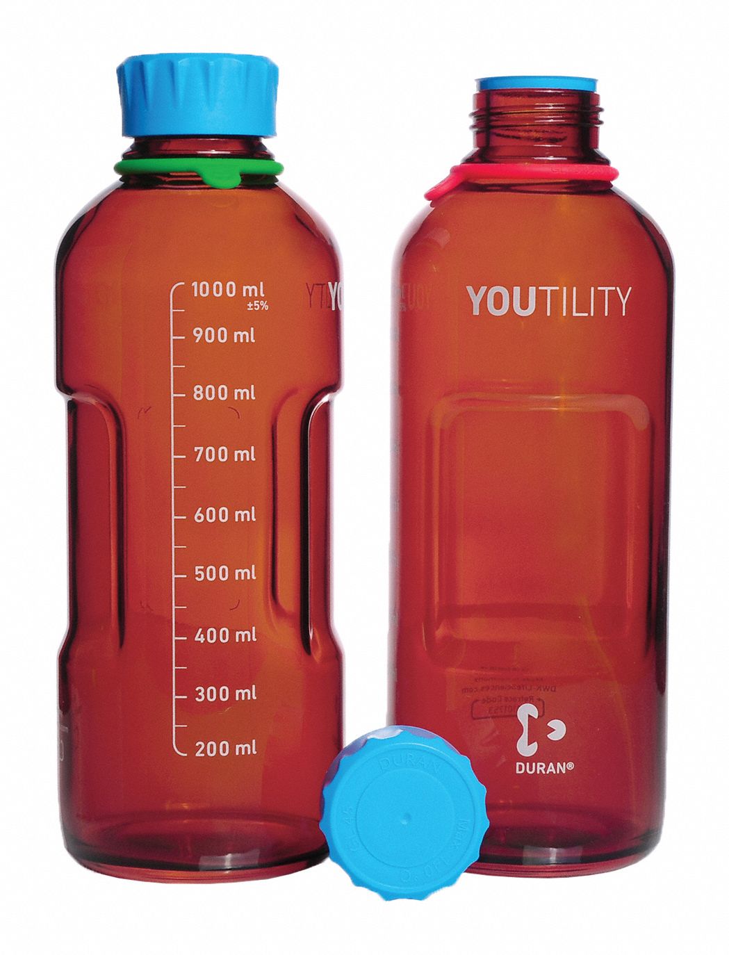 Bottle: 34 oz Labware Capacity - English, Type I Borosilicate Glass, Includes Closure, 4 PK