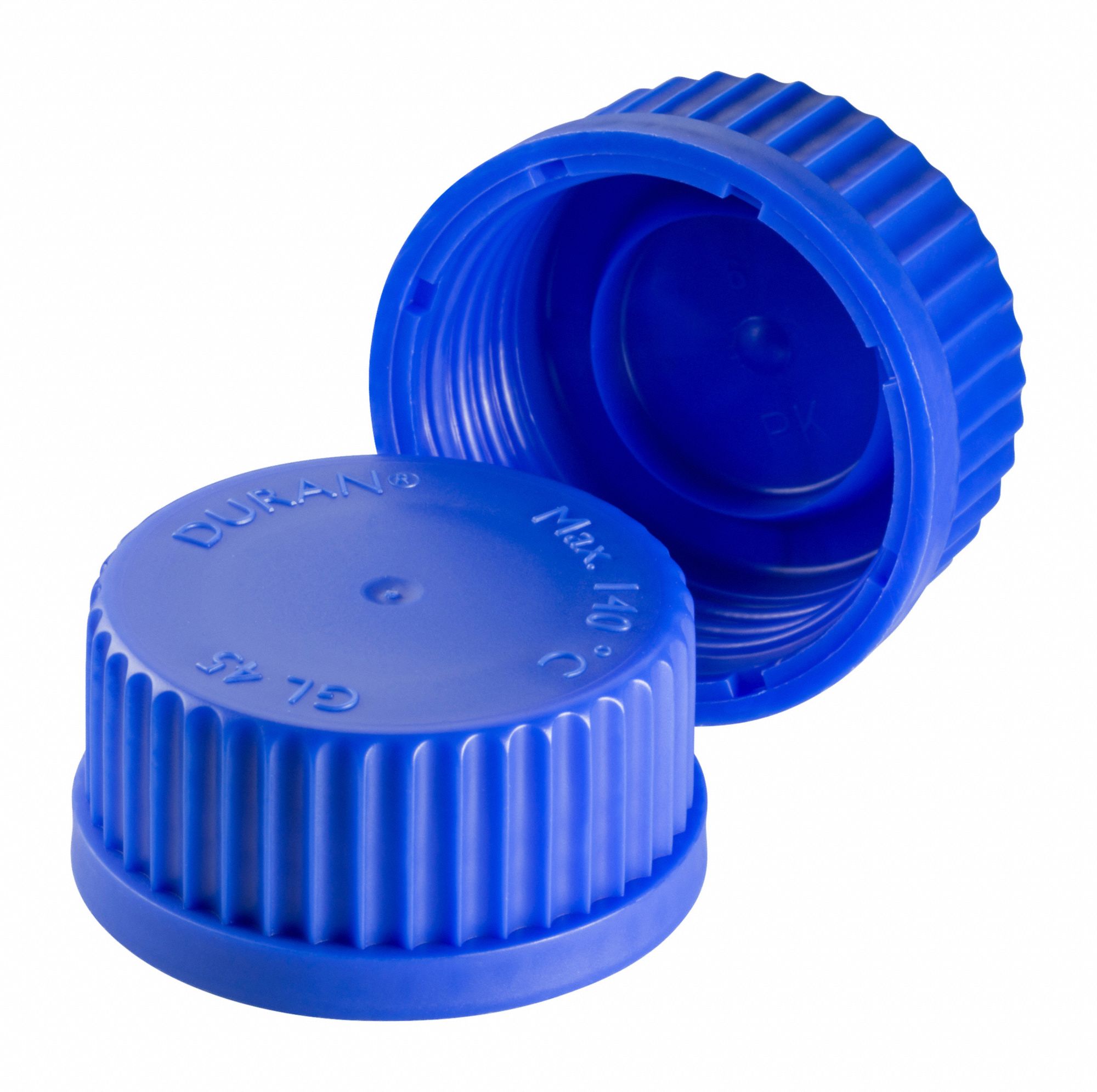 Screw Cap: GL45 Labware Screw Closure Size, Polypropylene, Unlined, Molded-In Seal Ring, 10 PK