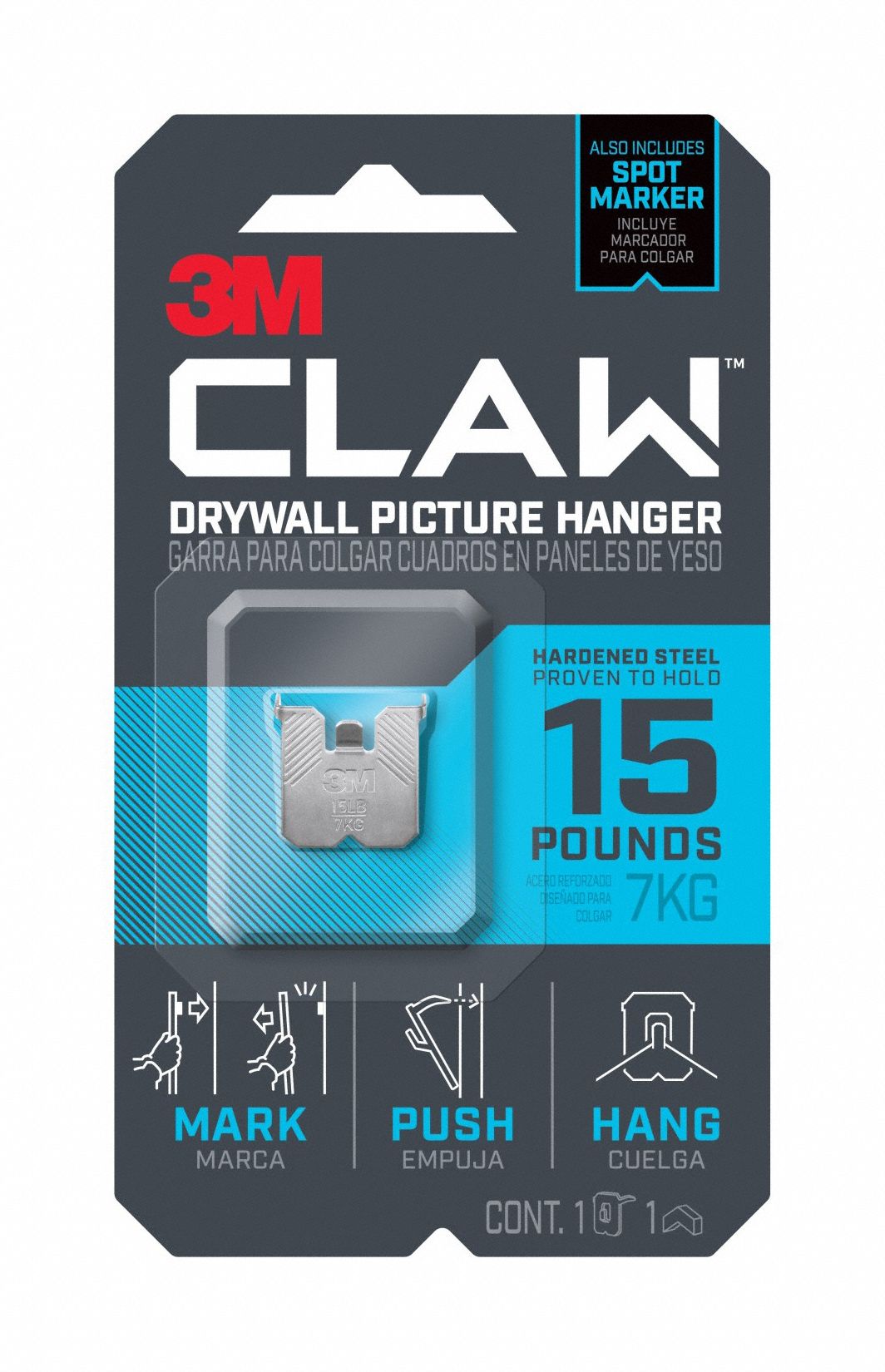 Picture Hanger,  Silver,  Steel,  5/8 in D