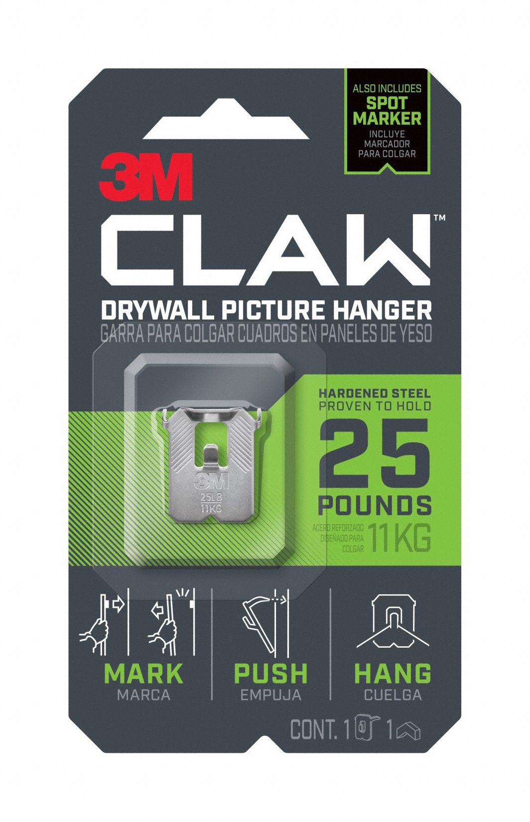 Picture Hanger, Silver, Steel, 17/32 in D