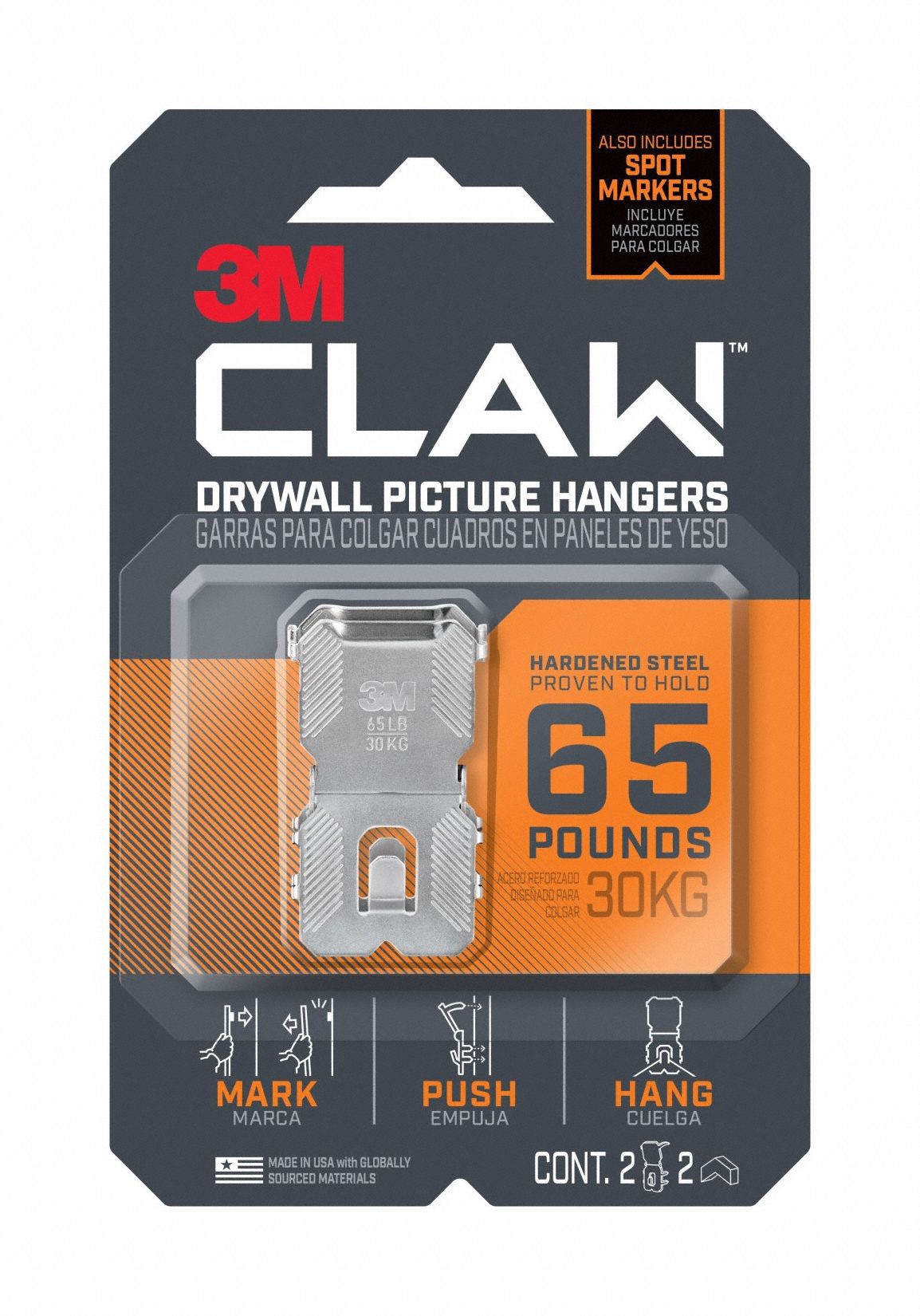 Picture Hanger, Silver, Steel, 5/8 in D, PK2