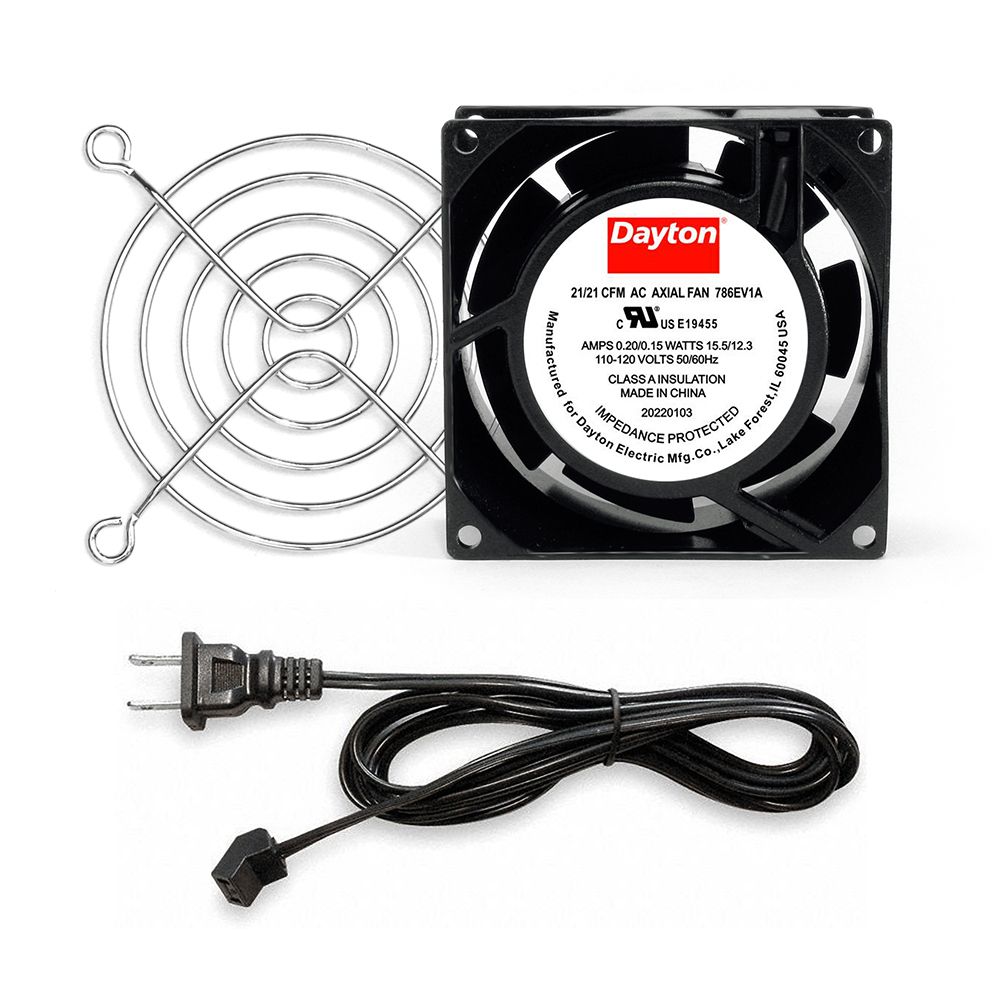 Square Axial Fan Kit: 3 5/8 in Ht, 1 in Dp, 20/25 cfm, 20, Cast Aluminum, 120V AC, Terminals