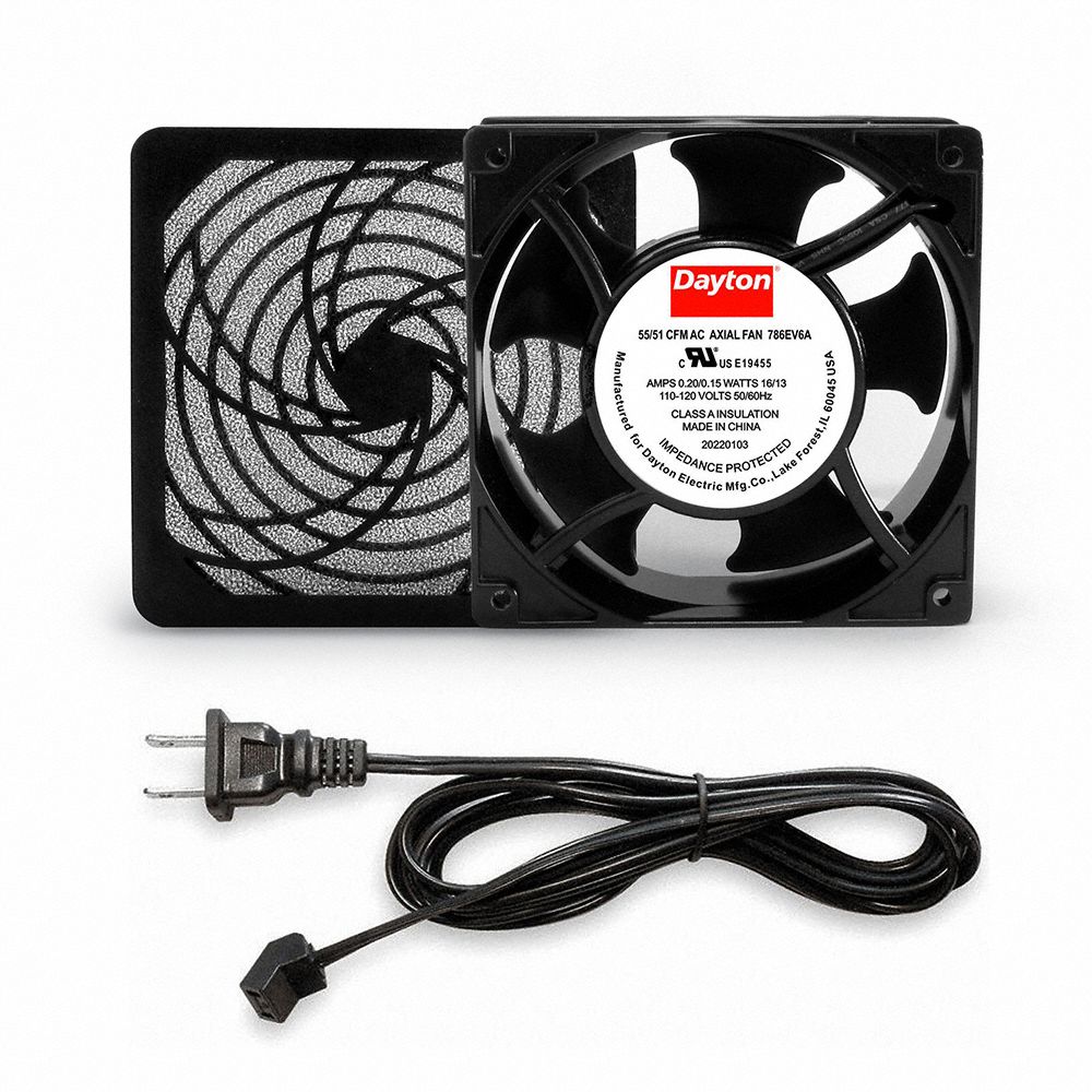 Square Axial Fan Kit: 4 3/4 in Ht, 1 in Dp, 55/51 cfm, 20, Cast Aluminum, 120V AC, Terminals