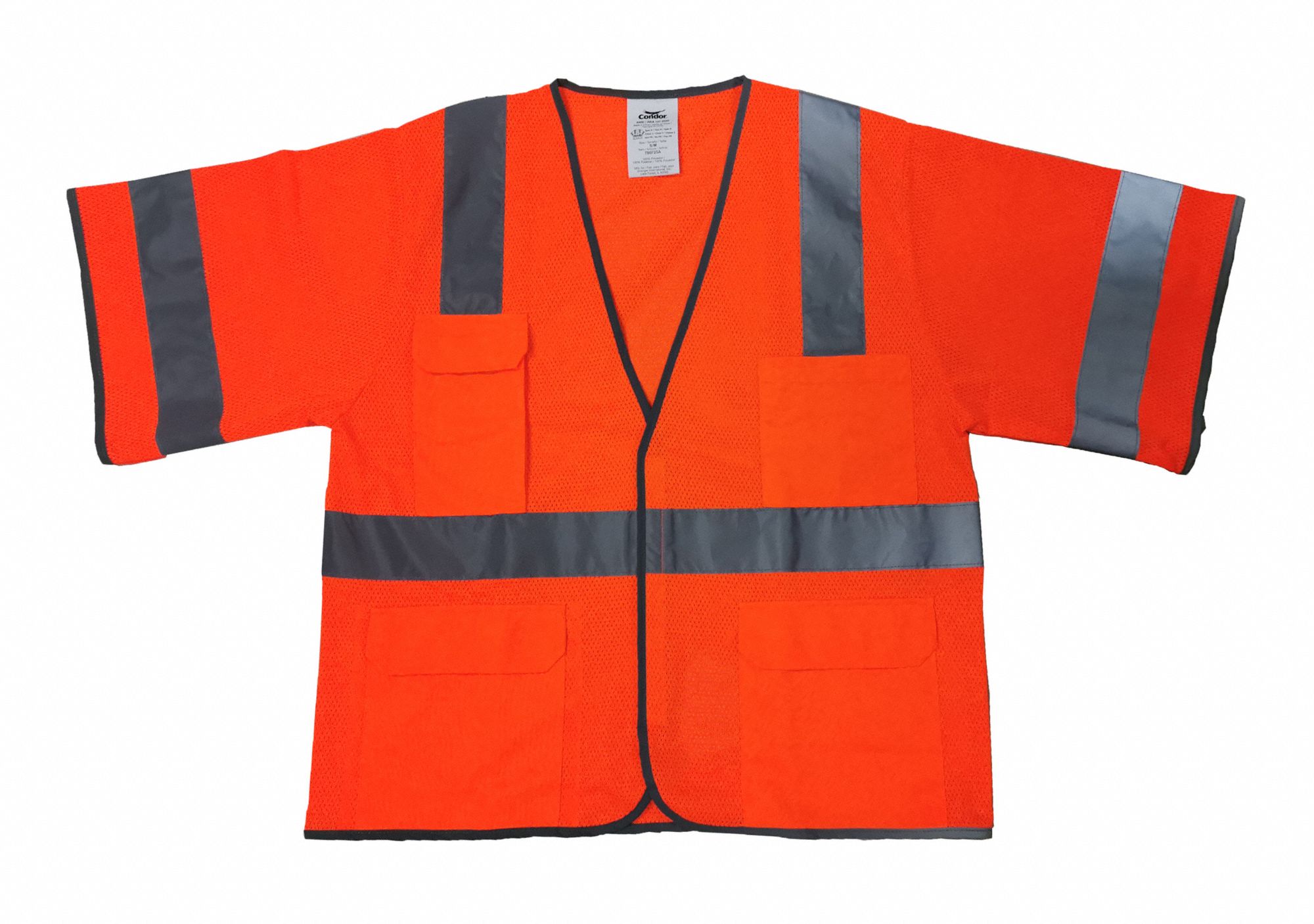 APPROVED VENDOR High-Visibility Vest: ANSI Class 3, U, S/M, Orange/Red,  Mesh Polyester, Single