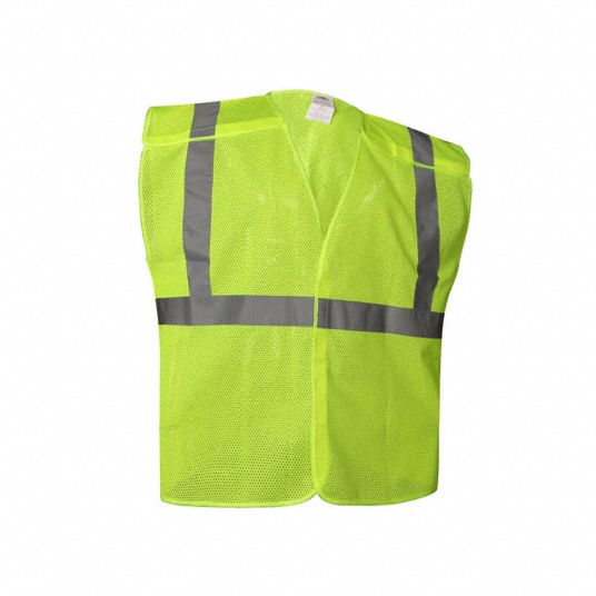 APPROVED VENDOR High-Visibility Vest: ANSI Class 2, X, 2XL, Yellow/Green,  Mesh Polyester, Single