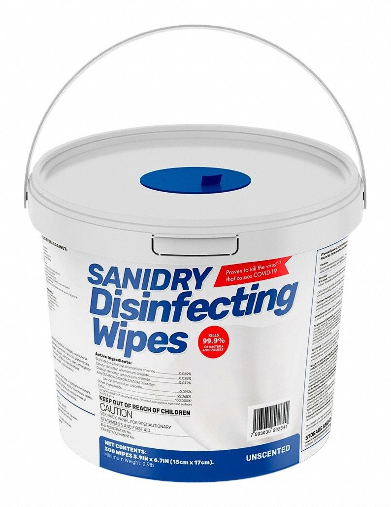 Disinfecting Wipes: Bucket, 300 ct Container Size, Ready to Use, Wipes, Quat, Unscented