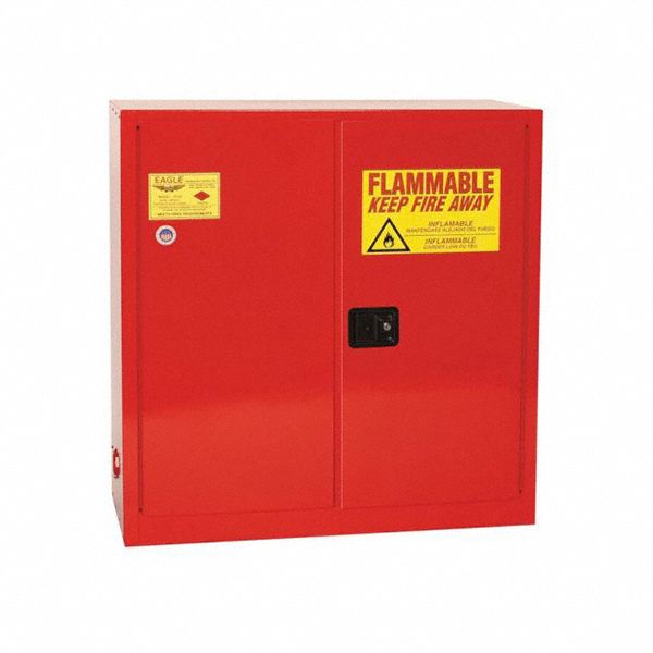 Hazardous Material Storage Cabinet: Std, 40 gal, 43 in x 18 in x 44 in, Red, Self-Closing