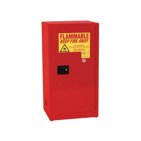 Hazardous Material Storage Cabinet: Std, 16 gal, 23 1/4 in x 18 in x 44 in, Red, Self-Closing