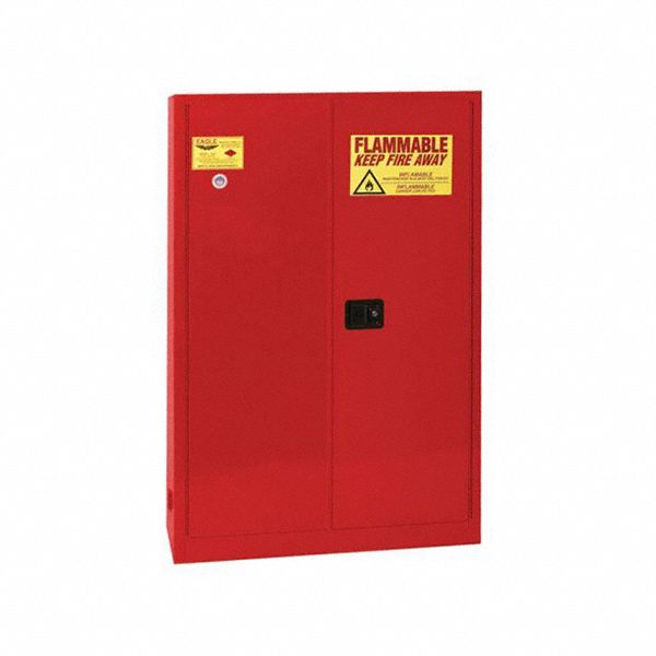 Hazardous Material Storage Cabinet: Std, 45 gal, 43 in x 18 in x 65 in, Red, Self-Closing