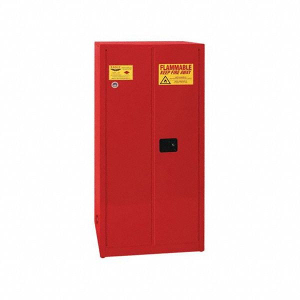 Hazardous Material Storage Cabinet: Std, 60 gal, 34 in x 34 in x 65 in, Red, Manual Close