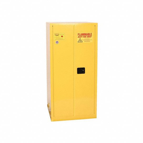 Hazardous Material Storage Cabinet: Std, 55 gal, 34 in x 34 in x 65 in, Yellow, Self-Closing