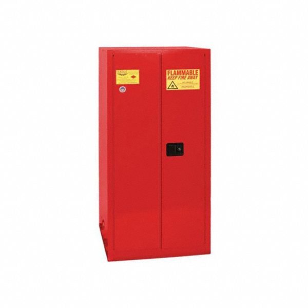 Hazardous Material Storage Cabinet: Std, 55 gal, 34 in x 34 in x 65 in, Red, Manual Close