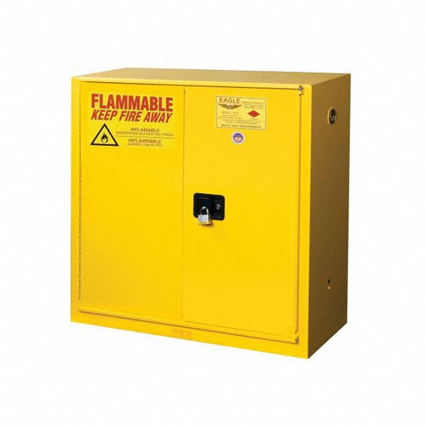 Hazardous Material Storage Cabinet: Std, 40 gal, 43 in x 18 in x 44 in, Yellow, Self-Closing