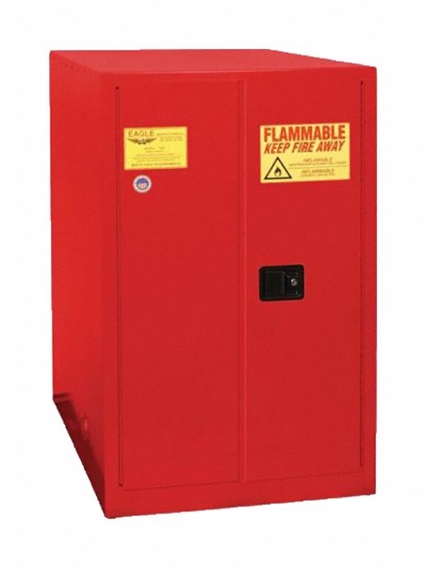 Hazardous Material Storage Cabinet: Std, 55 gal, 30 in x 48 in x 50 in, Red, Manual Close