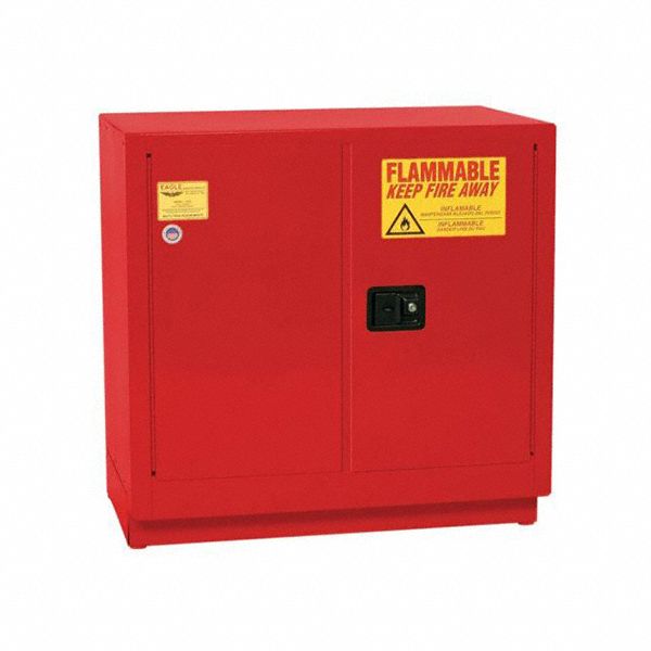 Hazardous Material Storage Cabinet: Undercounter, 22 gal, 35 in x 22 in x 35 in, Red, Steel