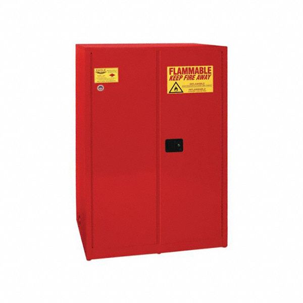 Hazardous Material Storage Cabinet: Std, 90 gal, 43 in x 34 in x 65 in, Red, Manual Close