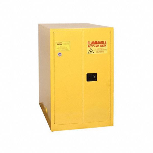 Hazardous Material Storage Cabinet: Std, 55 gal, 30 in x 48 in x 50 in, Yellow, Self-Closing