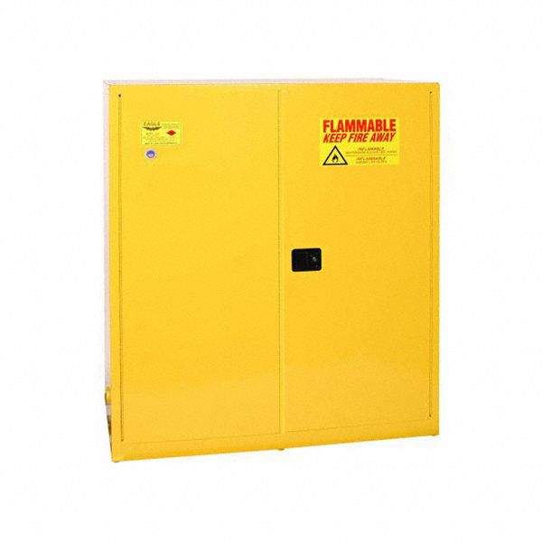 Hazardous Material Storage Cabinet: Std, 110 gal, 59 in x 34 in x 65 in, Yellow, Self-Closing