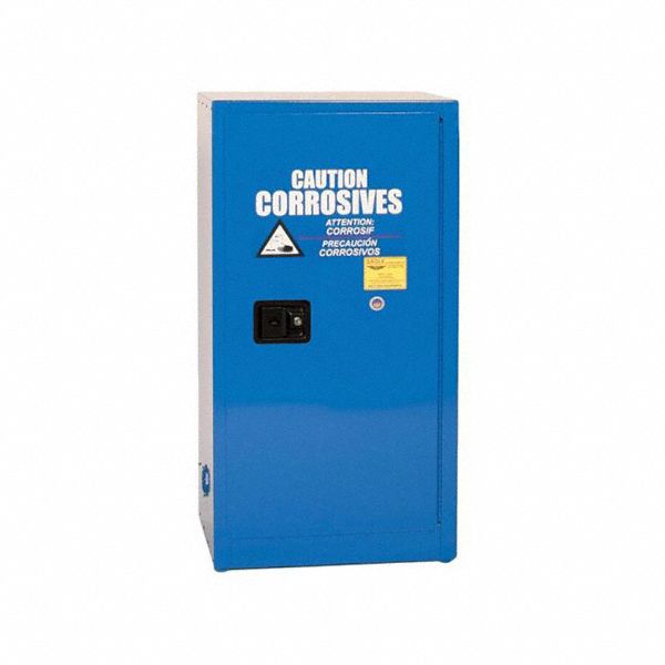 Hazardous Material Storage Cabinet: Std Slimline, 16 gal, 23 1/4 in x 18 in x 44 in, Blue