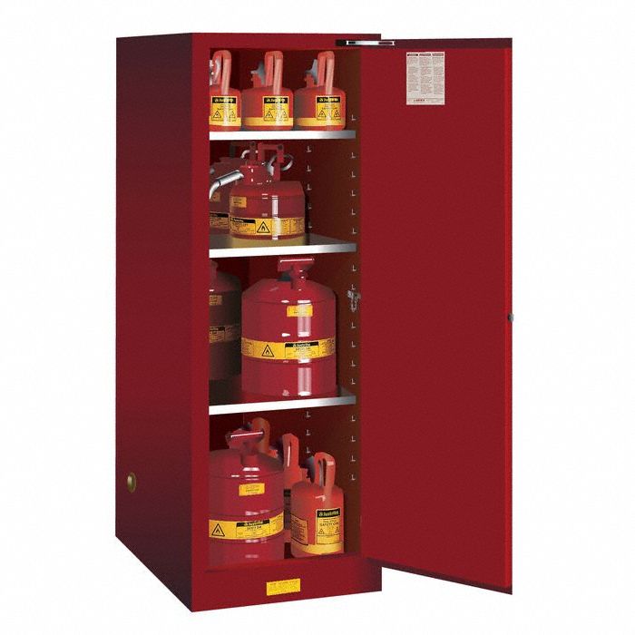 Hazardous Material Storage Cabinet: Std, 54 gal, 23 1/4 in x 34 in x 65 in, Red, Steel