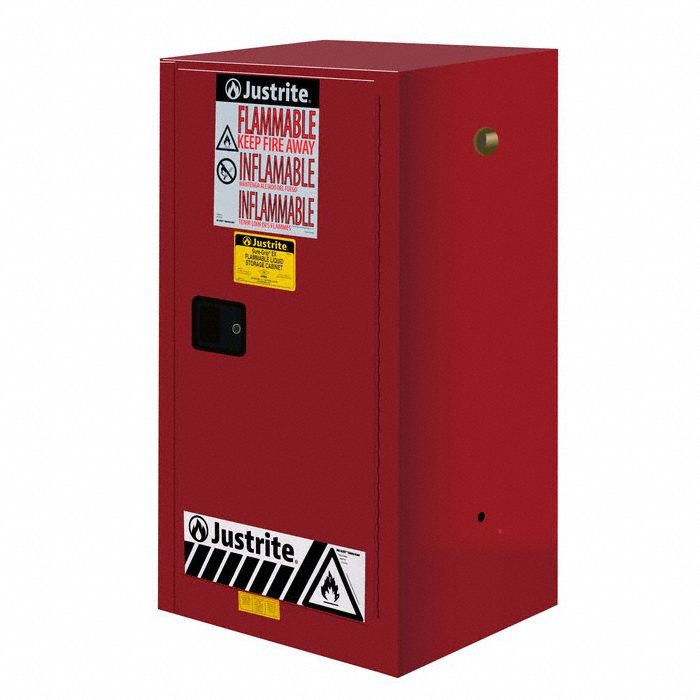 Hazardous Material Storage Cabinet: Std, 15 gal, 23 1/4 in x 18 in x 44 in, Red, Steel