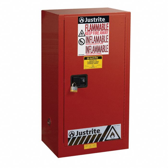 Hazardous Material Storage Cabinet: Std, 15 gal, 23 1/4 in x 18 in x 44 in, Red, Steel