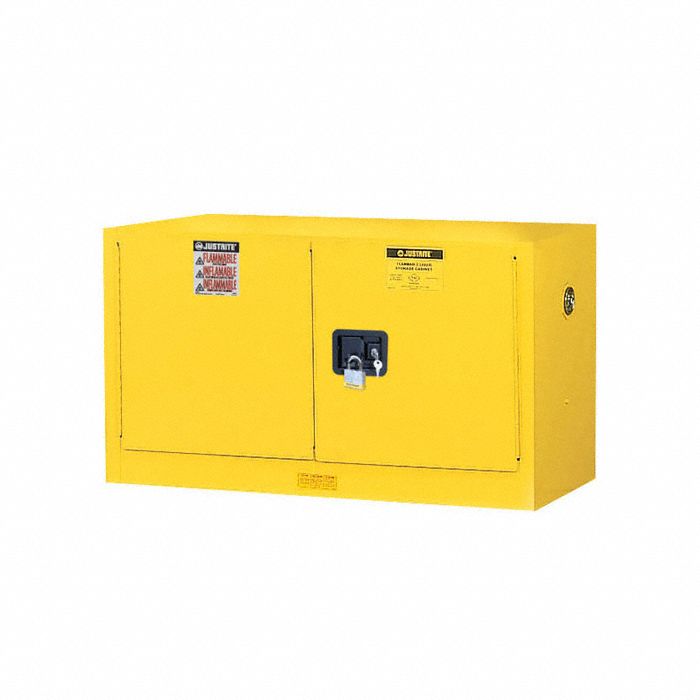 Hazardous Material Storage Cabinet: Wall-Mount, 17 gal, 43 in x 18 in x 24 in, Yellow
