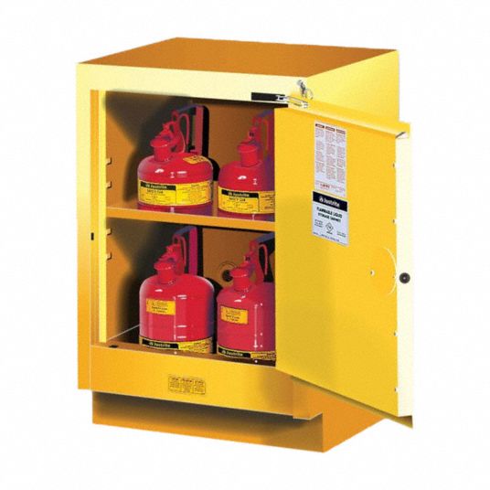 JUSTRITE Under Fume Hood Cabinet: 1 Door, Right Hinge, 35 3/4 in Ht, 24 in  Wd, 21 5/8 in Dp, Yellow