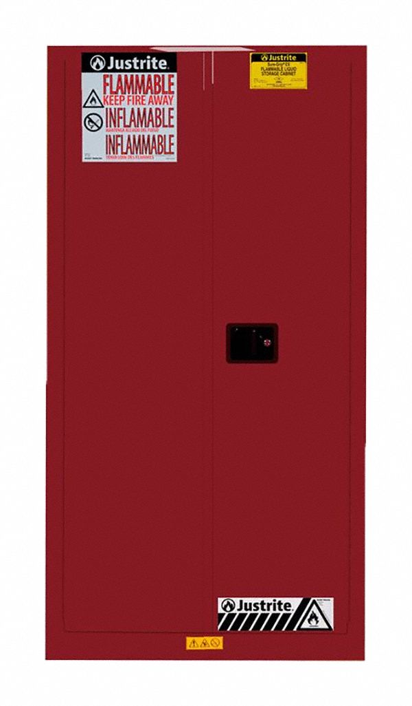 Hazardous Material Storage Cabinet: Std, 55 gal, 34 in x 34 in x 65 in, Red, Self-Closing