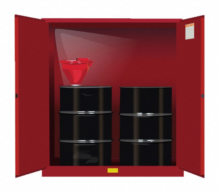 Hazardous Material Storage Cabinet: Std, 110 gal, 59 in x 34 in x 65 in, Red, Manual Close