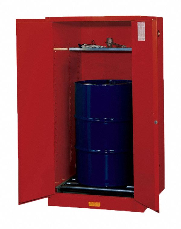 Hazardous Material Storage Cabinet: Std, 55 gal, 34 in x 34 in x 65 in, Red, Manual Close