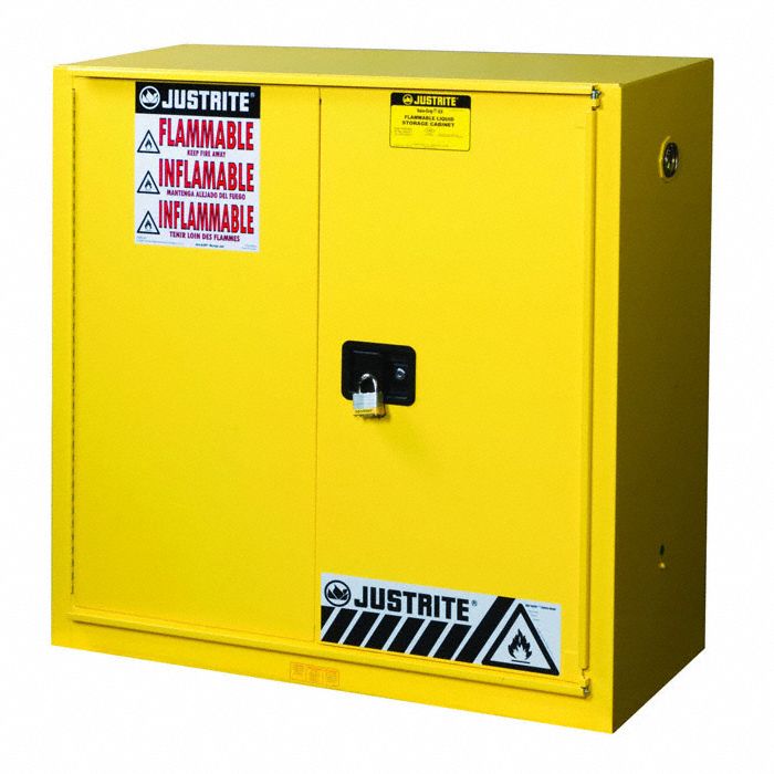 Hazardous Material Storage Cabinet: Std, 40 gal, 43 in x 18 in x 44 in, Yellow, Steel