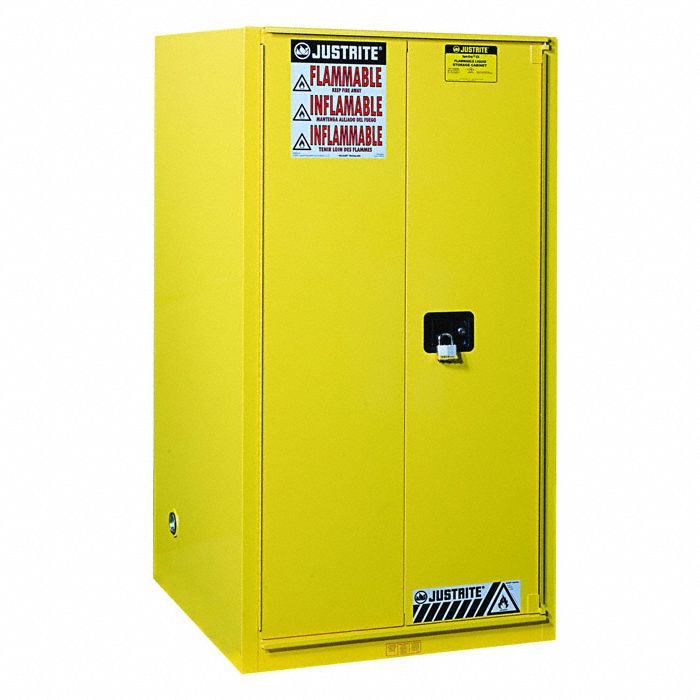 Hazardous Material Storage Cabinet: Std, 96 gal, 34 in x 34 in x 65 in, Yellow, Steel