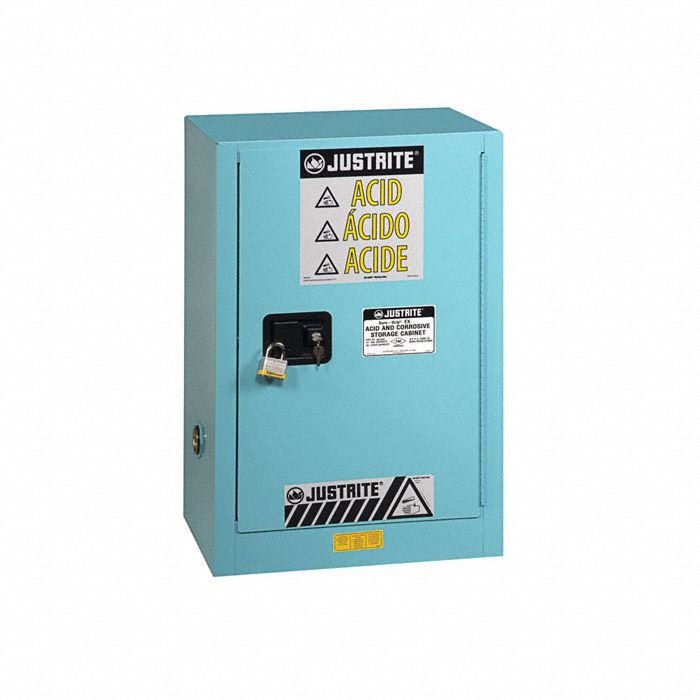 Hazardous Material Storage Cabinet: Std Compact, 15 gal, 23 1/4 in x 18 in x 44 in, Blue